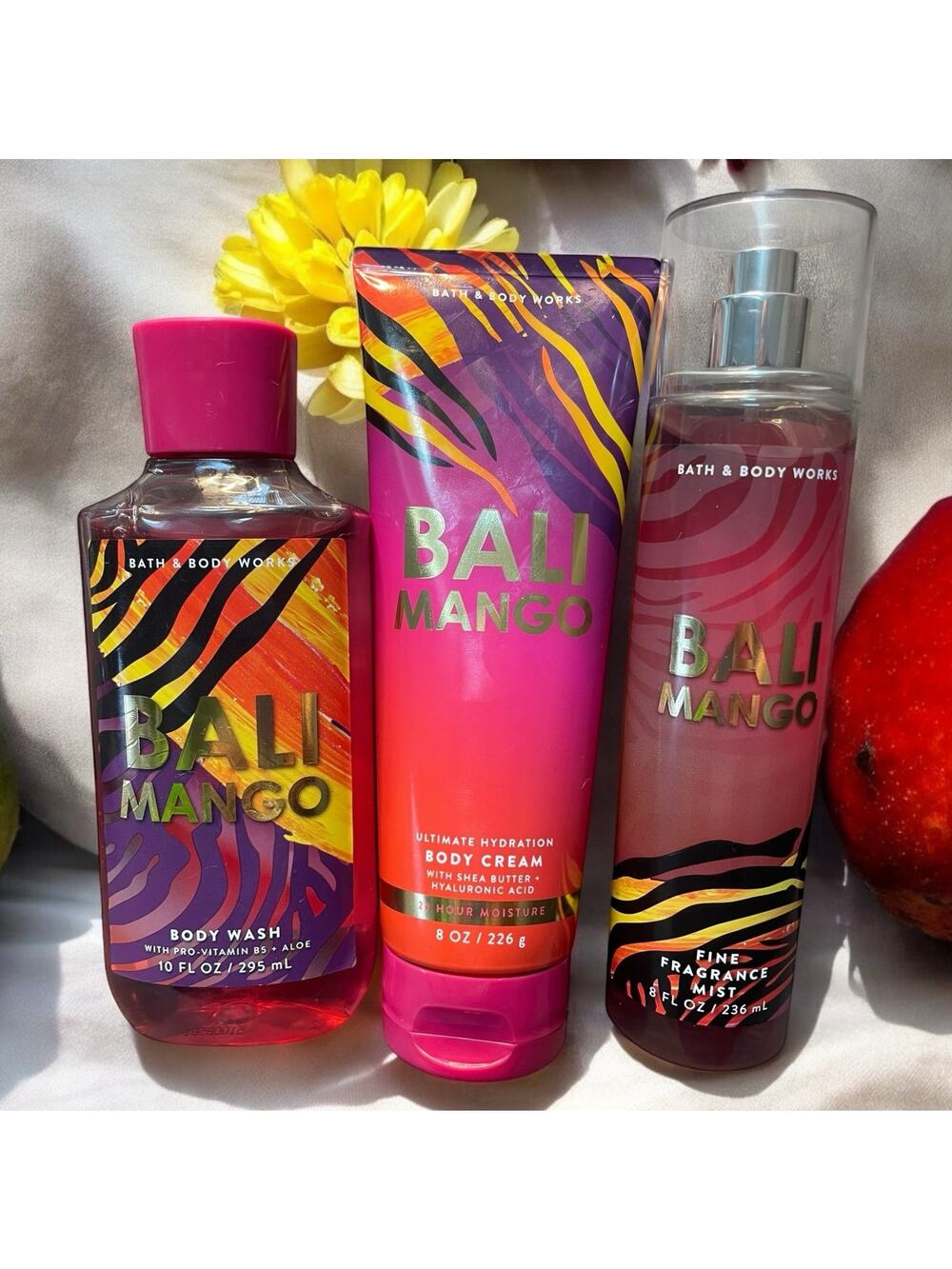 Bath & Body Works Bali Mango 3pc Gift Set Tropical Mist Cream Wash Passionflower